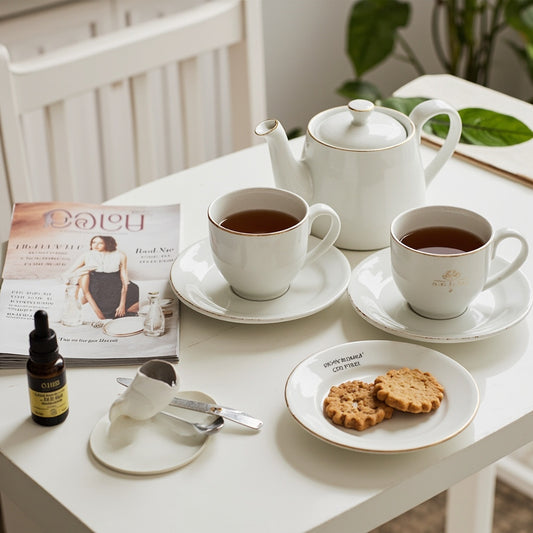 Calm evening tea and CBD oil on a linen surface for a CBD and sleep guide
