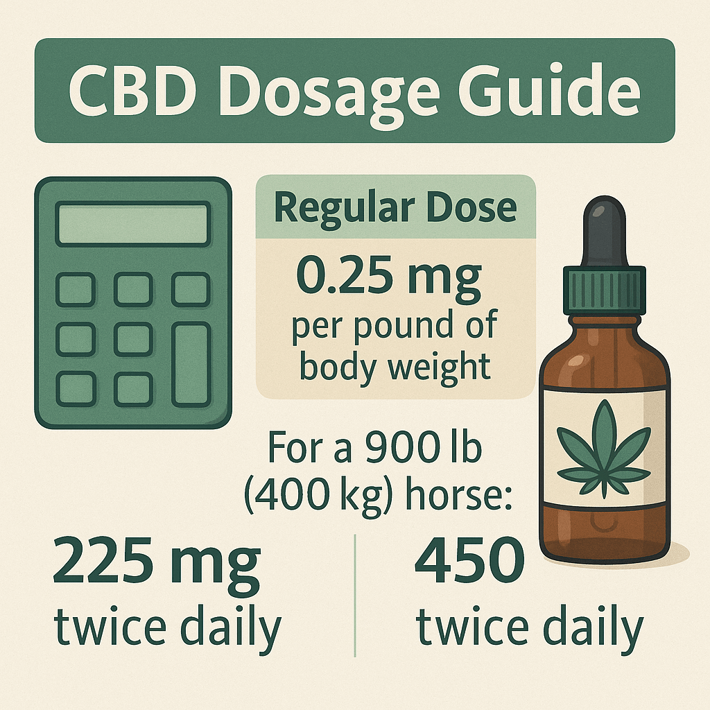 CBD dosage guide showing how much CBD should I give my horse with regular dose for 900 lb horse