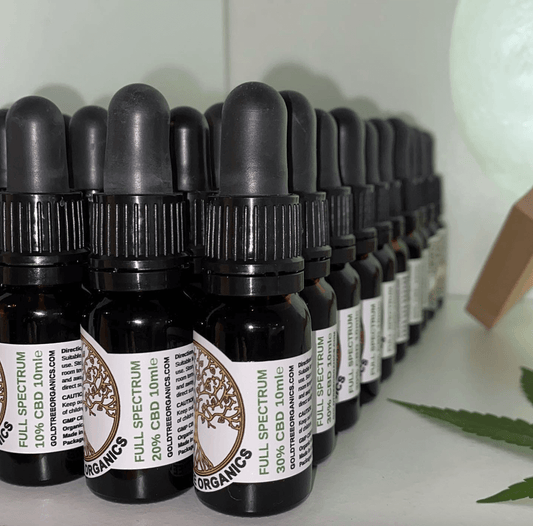 Rows of full spectrum CBD oil bottles showcasing the health benefits of full spectrum CBD oil