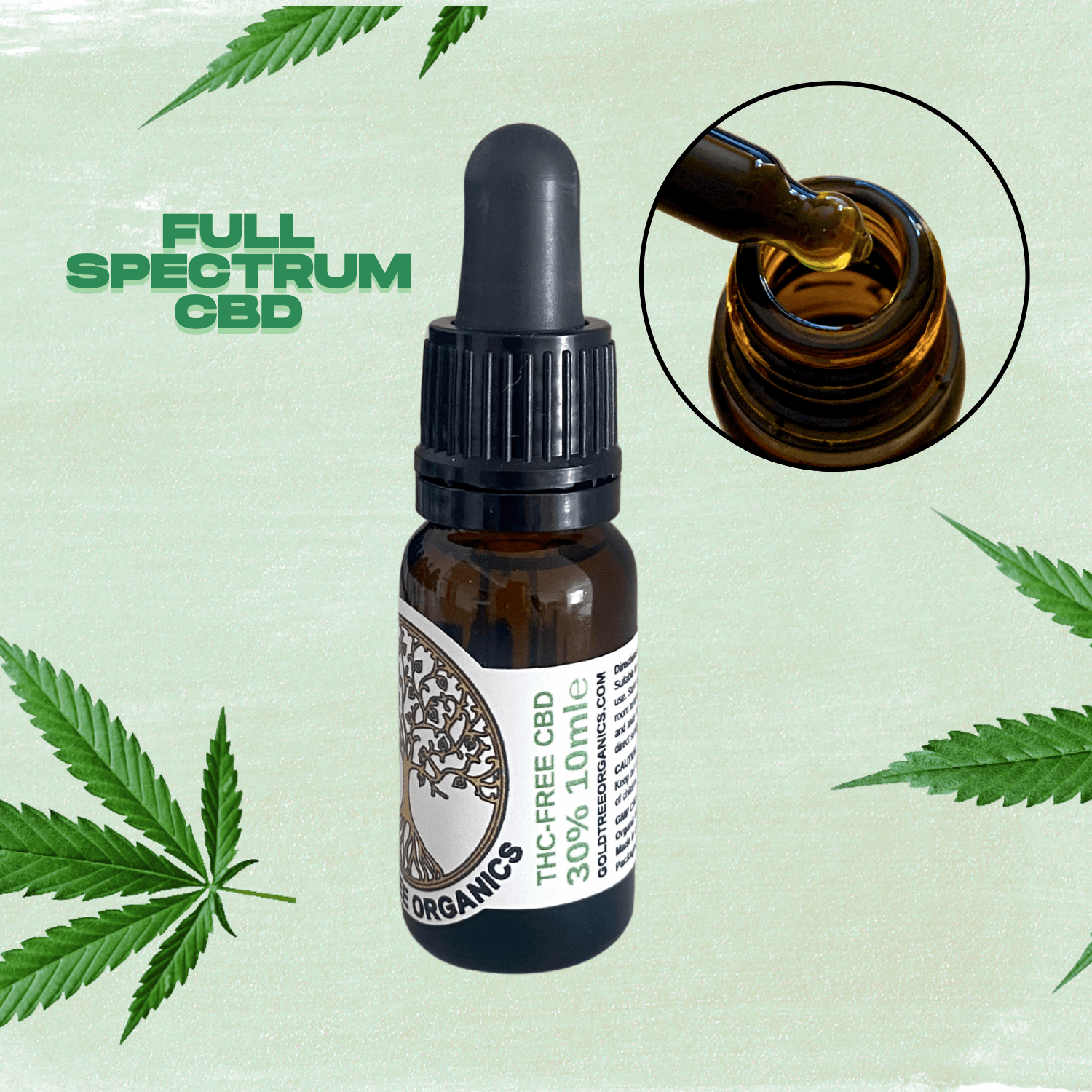 full spectrum CBD oil amber dropper bottle with pipette and hemp leaves showcasing tincture for wellness