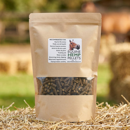 Gold Tree Organics Equine Hemp Pellets with CBD in kraft pouch packaging